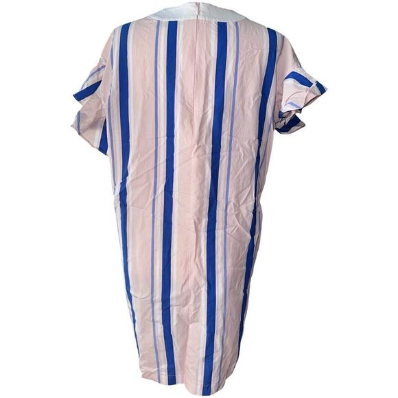 PEARL by Lela Rose Striped Ruffle Sleeve Pink Blue Designer Sheath Mini Dress S - Picture 3 of 12